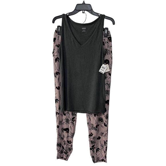 ALFANI WOMENS MEDIUM MODAL PAJAMA MIX SET GRAY TANK TOP & PINK FLORAL JOGGER - Picture 1 of 12